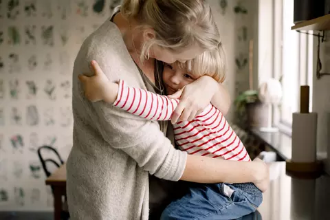 hug mother and son